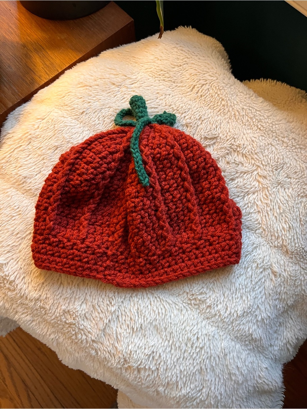 Handmade Toddler Pumpkin Beanie Hat - orange with Green Stem